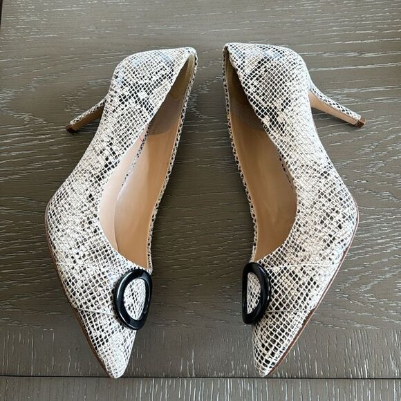 Sole Society Ronya Pump Leather Beige Brown Snake Print Pointed Toe Shoes Sz 9.5 - Picture 3 of 13